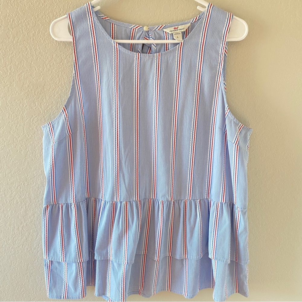 Vineyard Vines nautical stripe tiered peplum Top large